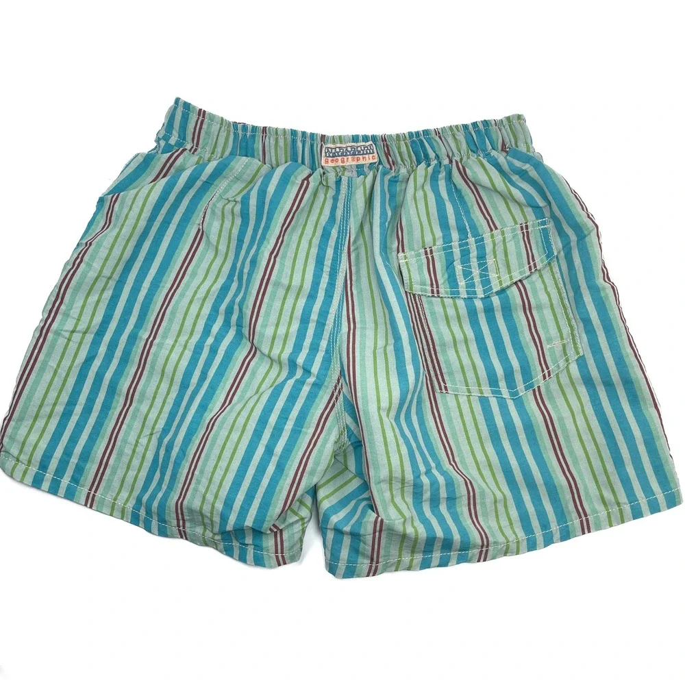 Napapijri Striped Retro Swim Trunks‎ Lined Elastic Waist Men's Swim Shorts M